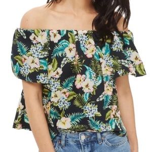 TOPSHOP Maggie Off Shoulder Blouse Hawaiian Print